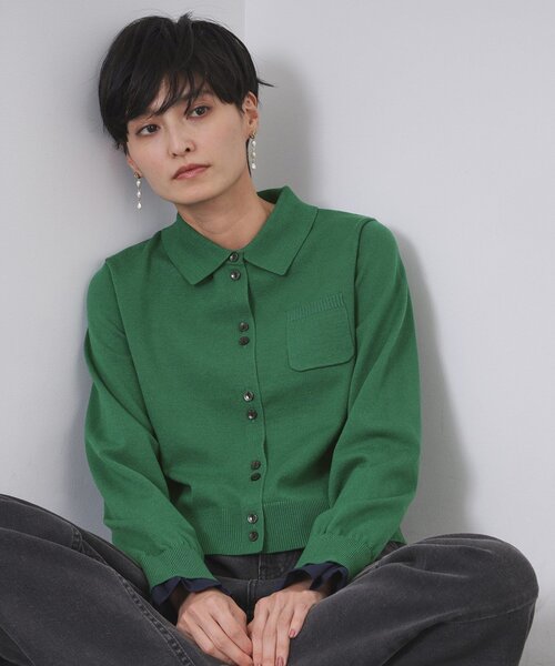 袖口ドッキング ポロ衿デザインニット【洗濯機OK】（ニット/セーター