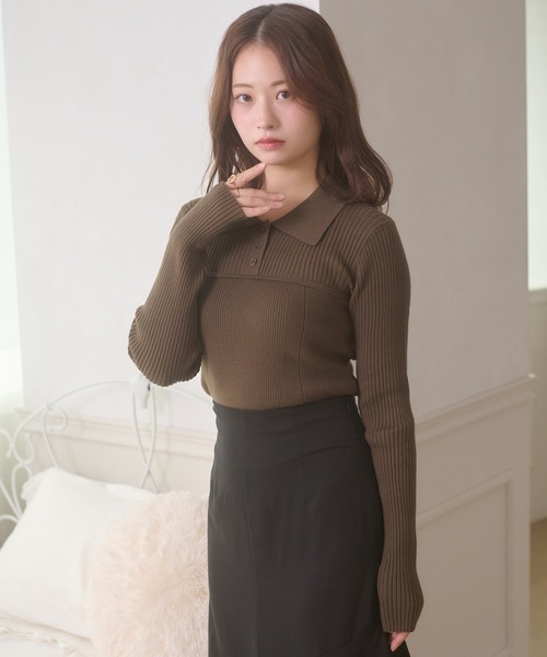 Ambre Neige（アンブルネージュ）の「bustier style rib knit tops / ビスチェ風リブニットトップス（ニット/セーター・レディース・カーキ/ブラック/アイボリー・FREE）」の3枚目の写真