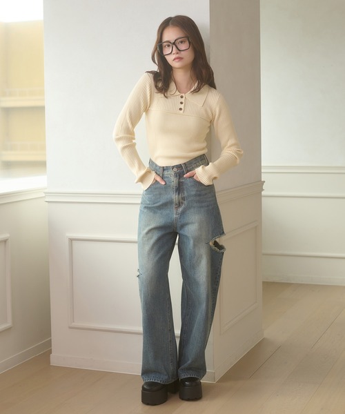 Ambre Neige（アンブルネージュ）の「bustier style rib knit tops / ビスチェ風リブニットトップス（ニット/セーター・レディース・カーキ/ブラック/アイボリー・FREE）」の8枚目の写真