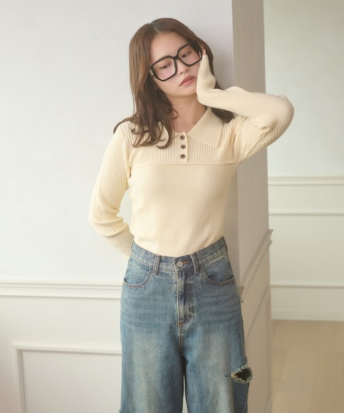 Ambre Neige（アンブルネージュ）の「bustier style rib knit tops / ビスチェ風リブニットトップス（ニット/セーター・レディース・カーキ/ブラック/アイボリー・FREE）」の20枚目の写真