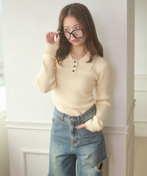 Ambre Neige（アンブルネージュ）の「bustier style rib knit tops / ビスチェ風リブニットトップス（ニット/セーター・レディース・カーキ/ブラック/アイボリー・FREE）」の12枚目の写真