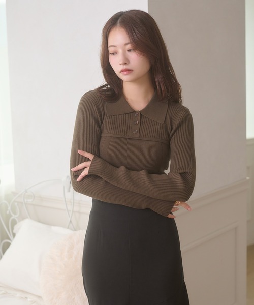 Ambre Neige（アンブルネージュ）の「bustier style rib knit tops / ビスチェ風リブニットトップス（ニット/セーター・レディース・カーキ/ブラック/アイボリー・FREE）」の9枚目の写真