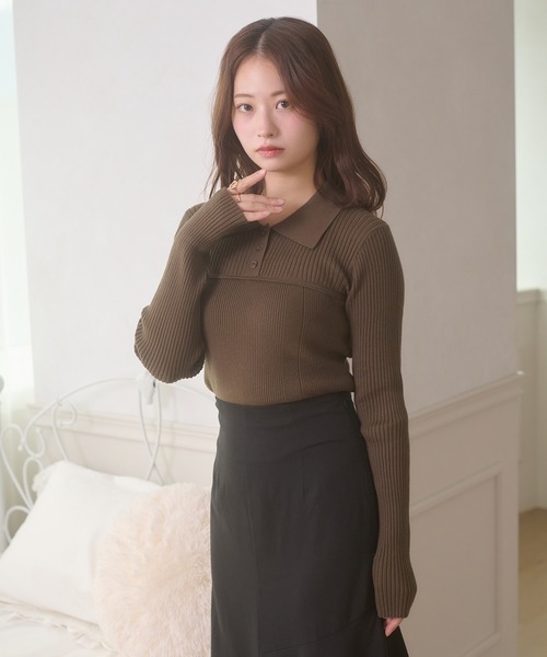 Ambre Neige（アンブルネージュ）の「bustier style rib knit tops / ビスチェ風リブニットトップス（ニット/セーター・レディース・カーキ/ブラック/アイボリー・FREE）」の7枚目の写真