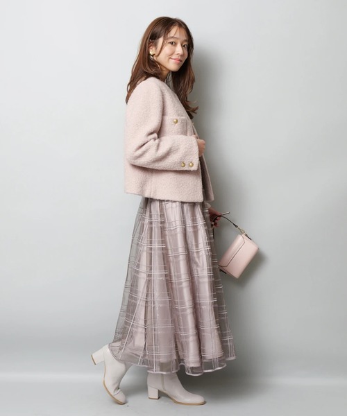 JUSGLITTY（ジャスグリッティー）の「シャイニーチェックスカート（スカート・レディース・ピンクベージュ/ブラウン系その他・1/0/2）」の2枚目の写真