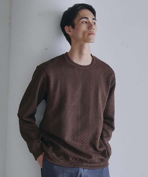 THE SHOP TK （ザ ショップ ティーケー ）の「【無地に飽きた方へ】ふくれジャカードスウェット　洗濯機OK/6色展開/ユニセックスでおすすめ！（スウェット・メンズ・グリーン系/ライトグレー/ブルー系その他/オレンジ/ブラウン系その他/オフホワイト・04/03/02）」の4枚目の写真
