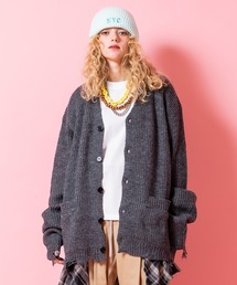a.p.o.v.（エーピーオービー）の「a.p.o.v. グランジダメージオーバーサイズファー混リブ編み肉厚ニットカーディガン（カーディガン/ボレロ）」