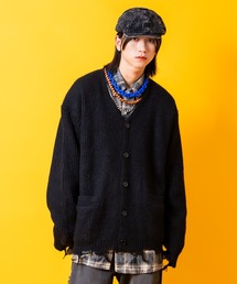 a.p.o.v.（エーピーオービー）の「a.p.o.v. グランジダメージオーバーサイズファー混リブ編み肉厚ニットカーディガン（カーディガン/ボレロ）」
