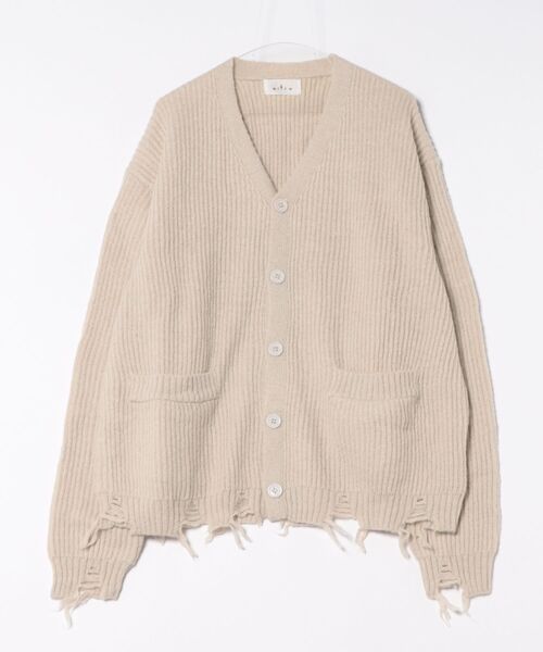 a.p.o.v.(エーピーオービー)の「a.p.o.v. グランジダメージオーバーサイズファー混リブ編み肉厚ニットカーディガン(カーディガン/ボレロ・メンズ・アイボリー/ブラック/グレー・ONESIZE)」の7枚目の写真