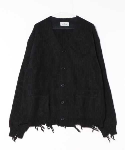 a.p.o.v.(エーピーオービー)の「a.p.o.v. グランジダメージオーバーサイズファー混リブ編み肉厚ニットカーディガン(カーディガン/ボレロ・メンズ・アイボリー/ブラック/グレー・ONESIZE)」の9枚目の写真