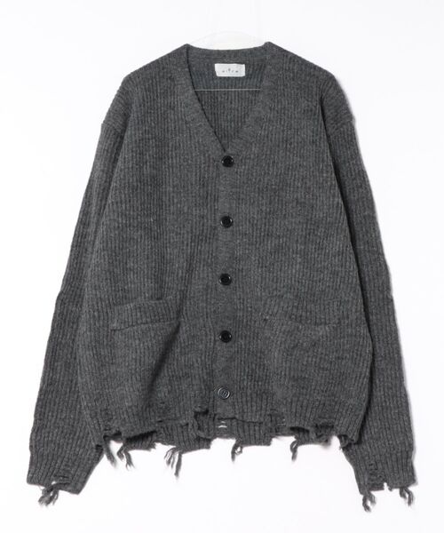 a.p.o.v.(エーピーオービー)の「a.p.o.v. グランジダメージオーバーサイズファー混リブ編み肉厚ニットカーディガン(カーディガン/ボレロ・メンズ・アイボリー/ブラック/グレー・ONESIZE)」の11枚目の写真