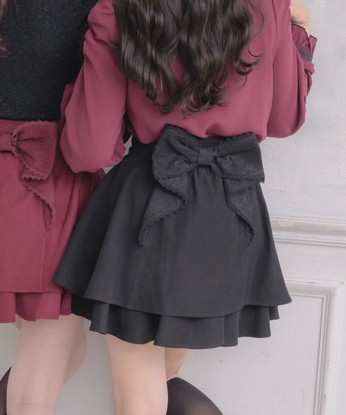 セール】バックリボンダブルフレアスカパン（スカート）｜ROJITA