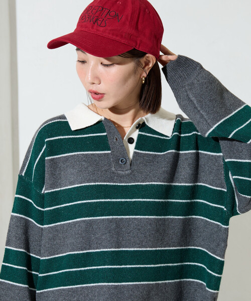 FREAK'S STORE(フリークスストア)の「限定展開 ラガー ボーダー ニット ポロ襟 プルオーバー(ニット/セーター・レディース・ブラウン/グレー/ブラック・フリ-)」の9枚目の写真