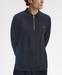 FRED PERRY(�t���b�h�y���[)��Tonal Stripe Knitted Polo Shirt�^�g�[�i���X�g���C�v�j�b�g�|���V���c(�|���V���c)