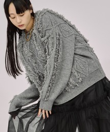 cable fringe mix knit ケーブルフリンジミックスニット