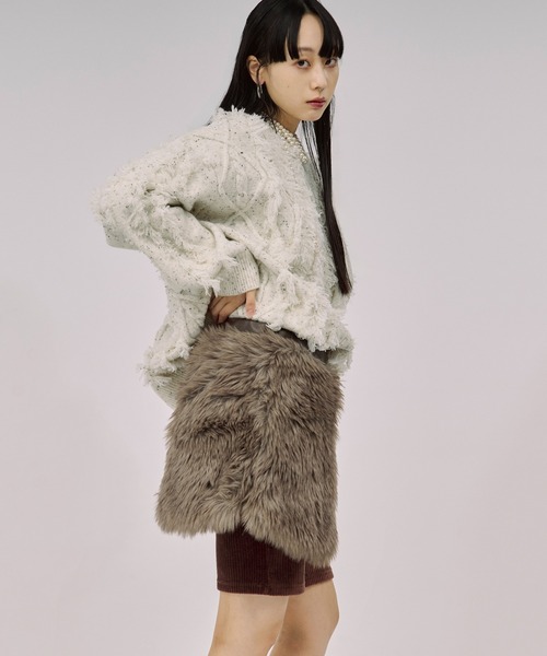 Ezick(エジック)の「cable fringe mix knit ケーブルフリンジミックスニット(ニット/セーター・レディース・アイボリー/ライトグレー/ライトブルー・FREE)」の6枚目の写真