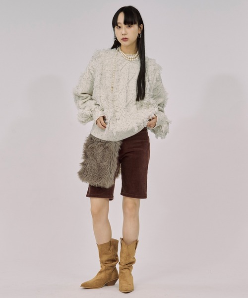 Ezick(エジック)の「cable fringe mix knit ケーブルフリンジミックスニット(ニット/セーター・レディース・アイボリー/ライトグレー/ライトブルー・FREE)」の8枚目の写真