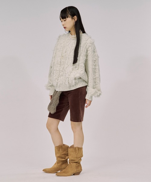 Ezick(エジック)の「cable fringe mix knit ケーブルフリンジミックスニット(ニット/セーター・レディース・アイボリー/ライトグレー/ライトブルー・FREE)」の9枚目の写真