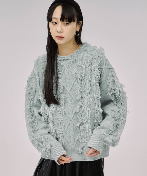 セール】cable fringe mix knit ケーブルフリンジミックスニット