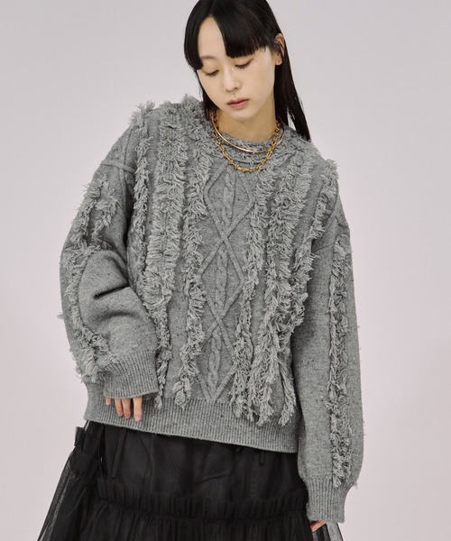 セール】cable fringe mix knit ケーブルフリンジミックスニット