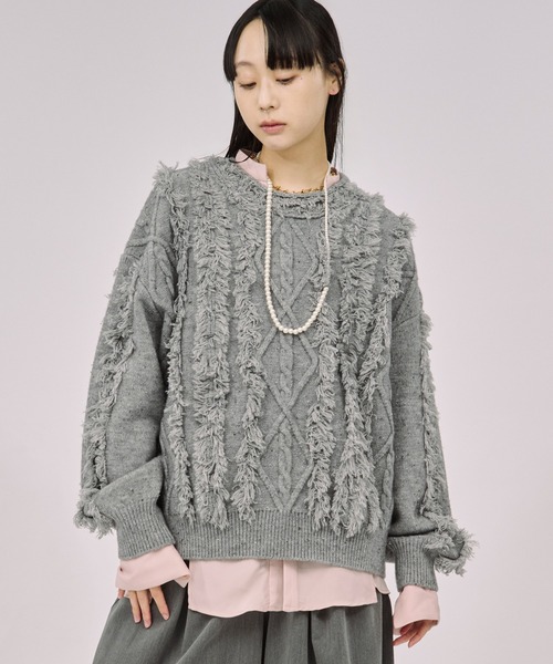 セール】cable fringe mix knit ケーブルフリンジミックスニット