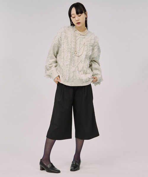 Ezick(エジック)の「cable fringe mix knit ケーブルフリンジミックスニット(ニット/セーター・レディース・アイボリー/ライトグレー/ライトブルー・FREE)」の21枚目の写真