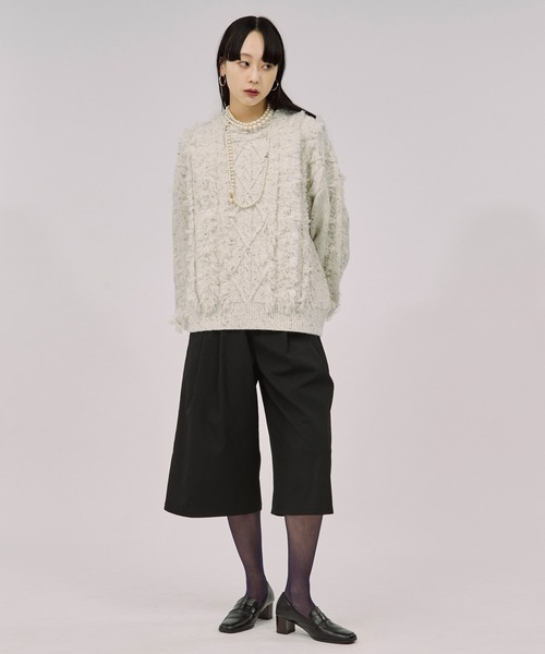 Ezick(エジック)の「cable fringe mix knit ケーブルフリンジミックスニット(ニット/セーター・レディース・アイボリー/ライトグレー/ライトブルー・FREE)」の20枚目の写真