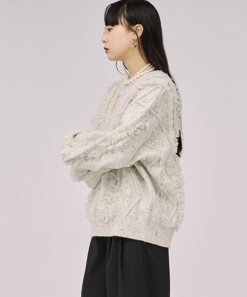 Ezick(エジック)の「cable fringe mix knit ケーブルフリンジミックスニット(ニット/セーター・レディース・アイボリー/ライトグレー/ライトブルー・FREE)」の19枚目の写真