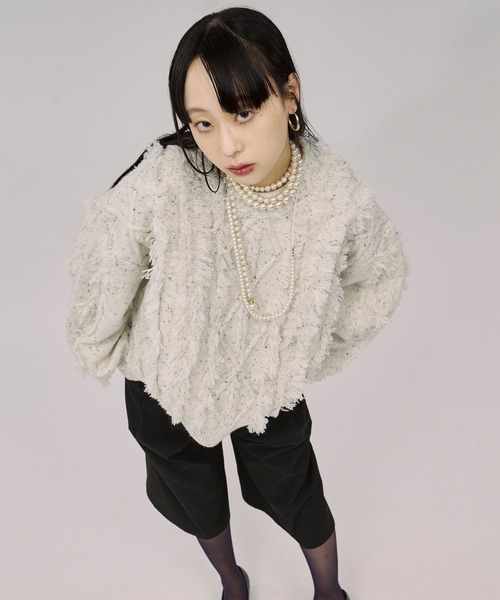 Ezick(エジック)の「cable fringe mix knit ケーブルフリンジミックスニット(ニット/セーター・レディース・アイボリー/ライトグレー/ライトブルー・FREE)」の10枚目の写真