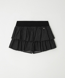 CANCAN RUFFLE BANDING DENIM PANTSKIRT BLACK