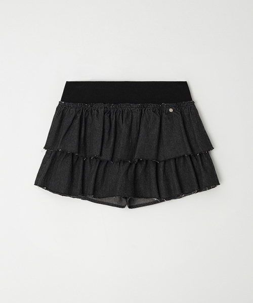 RONRON(ロンロン)の「CANCAN RUFFLE BANDING DENIM PANTSKIRT BLACK(スカート・レディース・その他・FREE)」の1枚目の写真