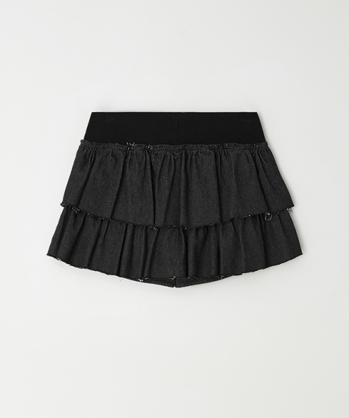 RONRON(ロンロン)の「CANCAN RUFFLE BANDING DENIM PANTSKIRT BLACK(スカート・レディース・その他・FREE)」の2枚目の写真