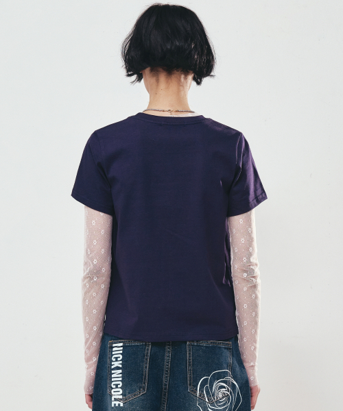 NICK&NICOLE(ニックアンドニコール)の「BUTTERFLY NICOLE LABEL SLIM TOP_NAVY WHITE(Tシャツ/カットソー・レディース・その他・FREE)」の3枚目の写真