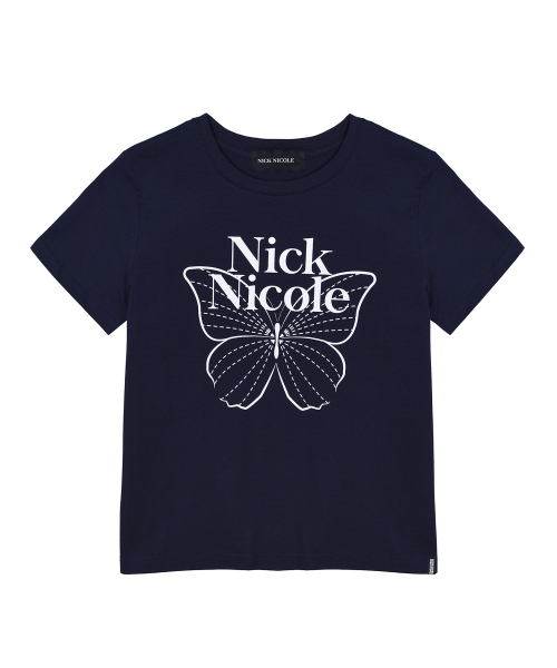 NICK&NICOLE(ニックアンドニコール)の「BUTTERFLY NICOLE LABEL SLIM TOP_NAVY WHITE(Tシャツ/カットソー・レディース・その他・FREE)」の4枚目の写真