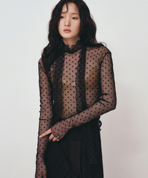 DOT MESH SCARF TOP_BLACK