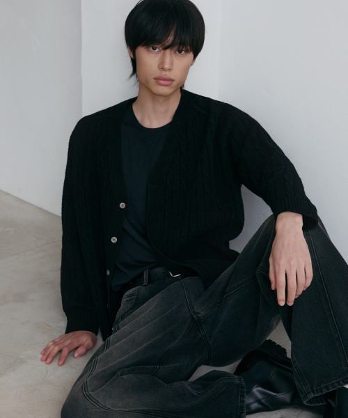 NODU（ノードユー）の「ケーブルサドルクロップカーディガン[ブラック]（カーディガン/ボレロ・メンズ・その他・MEDIUM/LARGE）」の2枚目の写真