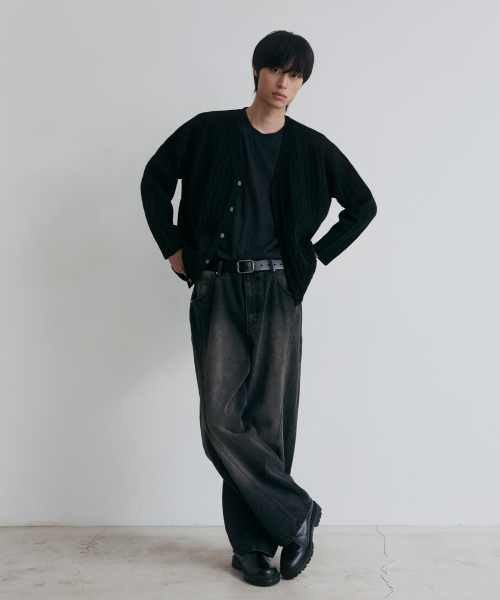 NODU（ノードユー）の「ケーブルサドルクロップカーディガン[ブラック]（カーディガン/ボレロ・メンズ・その他・MEDIUM/LARGE）」の3枚目の写真