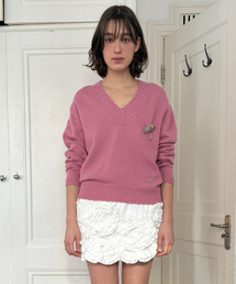 Scallop V-Neck Pullover Knit (Rose)