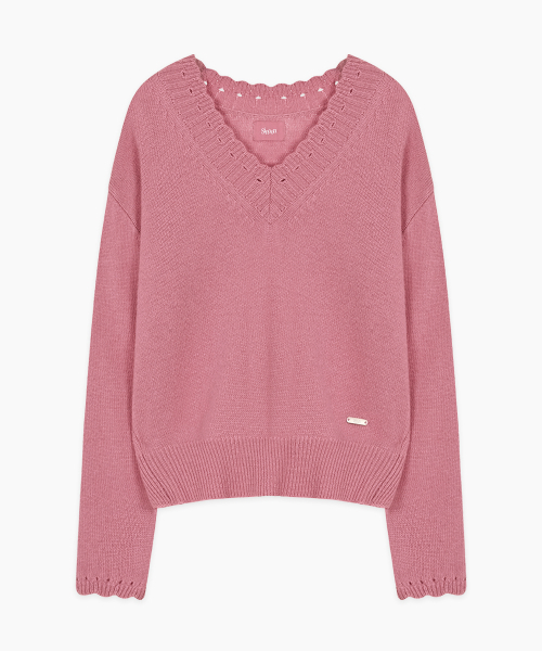 SINOON(シヌーン)の「Scallop V-Neck Pullover Knit (Rose)(ニット/セーター・レディース・ピンク・FREE)」の4枚目の写真