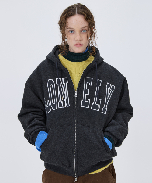 LONELY/LOVELY FLUFF HOODIE ZIP-UP CHARCOAL（パーカー）｜NOHANT