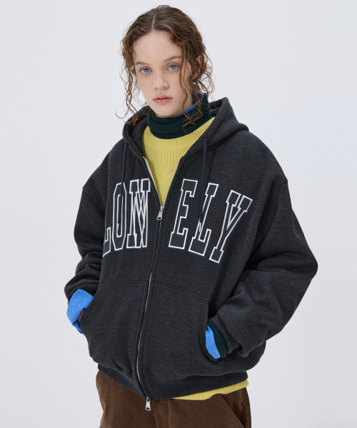 LONELY/LOVELY FLUFF HOODIE ZIP-UP CHARCOAL（パーカー）｜NOHANT