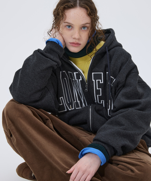 LONELY/LOVELY FLUFF HOODIE ZIP-UP CHARCOAL（パーカー）｜NOHANT