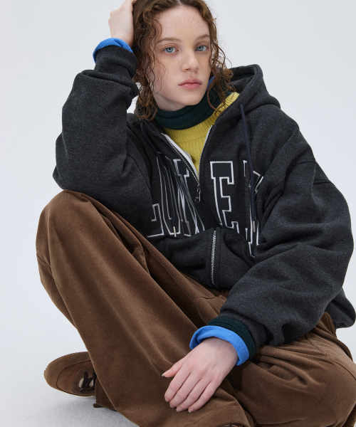 LONELY/LOVELY FLUFF HOODIE ZIP-UP CHARCOAL（パーカー）｜NOHANT