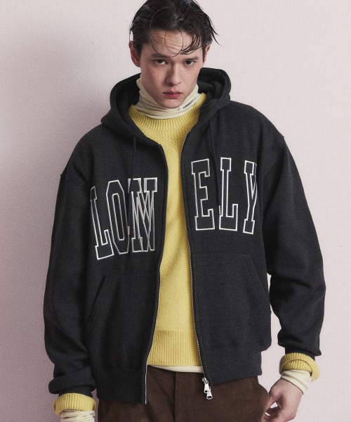 LONELY/LOVELY FLUFF HOODIE ZIP-UP CHARCOAL（パーカー）｜NOHANT