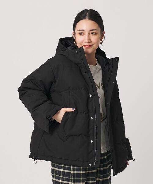 ダントン　ブラック ダウンジャケット キルティング　36 DANTON＞キルトダウン フードジャケット（ダウンジャケット/コート