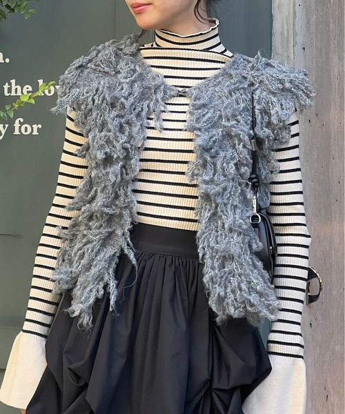 Olu.（オルドット）の「フリンジニットベスト（ベスト・レディース・ブラック/アイボリー/グレー・FREE）」の10枚目の写真