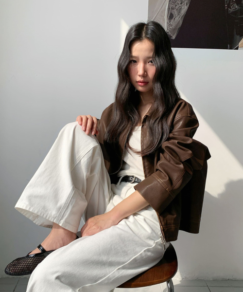 MOOD INSIDE WOMAN(ムード インサイド ウーマン)の「(woman)ウォッシュドラックスクロップレザージャケット_ブラウン(ライダースジャケット・レディース・ブラウン・FREE)」の1枚目の写真