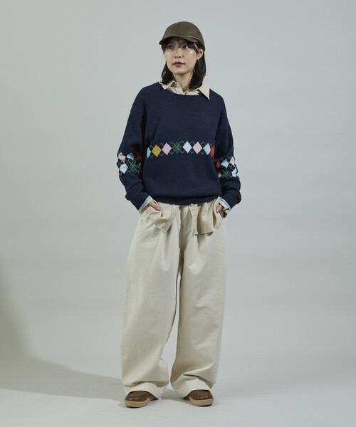 FREAK'S STORE（フリークスストア）の「配色ミニアーガイル ニットプルオーバー（ニット/セーター・レディース・ワイン/チャコール/ネイビー・ﾌﾘ-）」の4枚目の写真