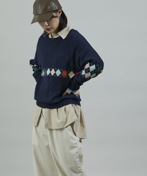 FREAK'S STORE（フリークスストア）の「配色ミニアーガイル ニットプルオーバー（ニット/セーター・レディース・ワイン/チャコール/ネイビー・ﾌﾘ-）」の10枚目の写真