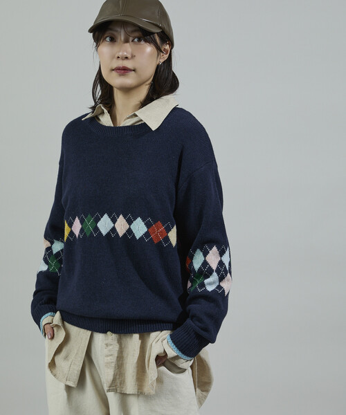 FREAK'S STORE（フリークスストア）の「配色ミニアーガイル ニットプルオーバー（ニット/セーター・レディース・ワイン/チャコール/ネイビー・ﾌﾘ-）」の11枚目の写真