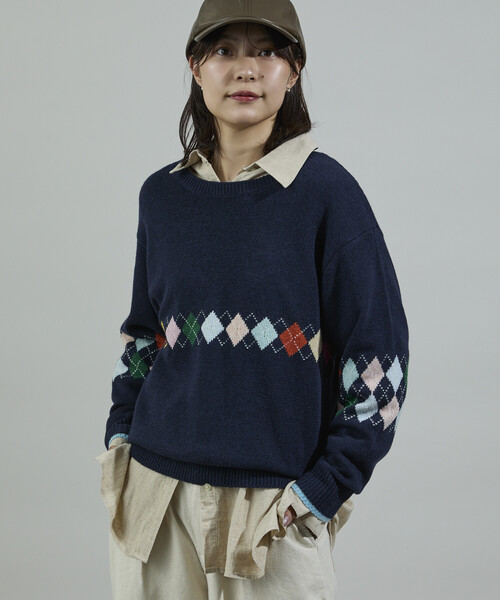 FREAK'S STORE（フリークスストア）の「配色ミニアーガイル ニットプルオーバー（ニット/セーター・レディース・ワイン/チャコール/ネイビー・ﾌﾘ-）」の12枚目の写真